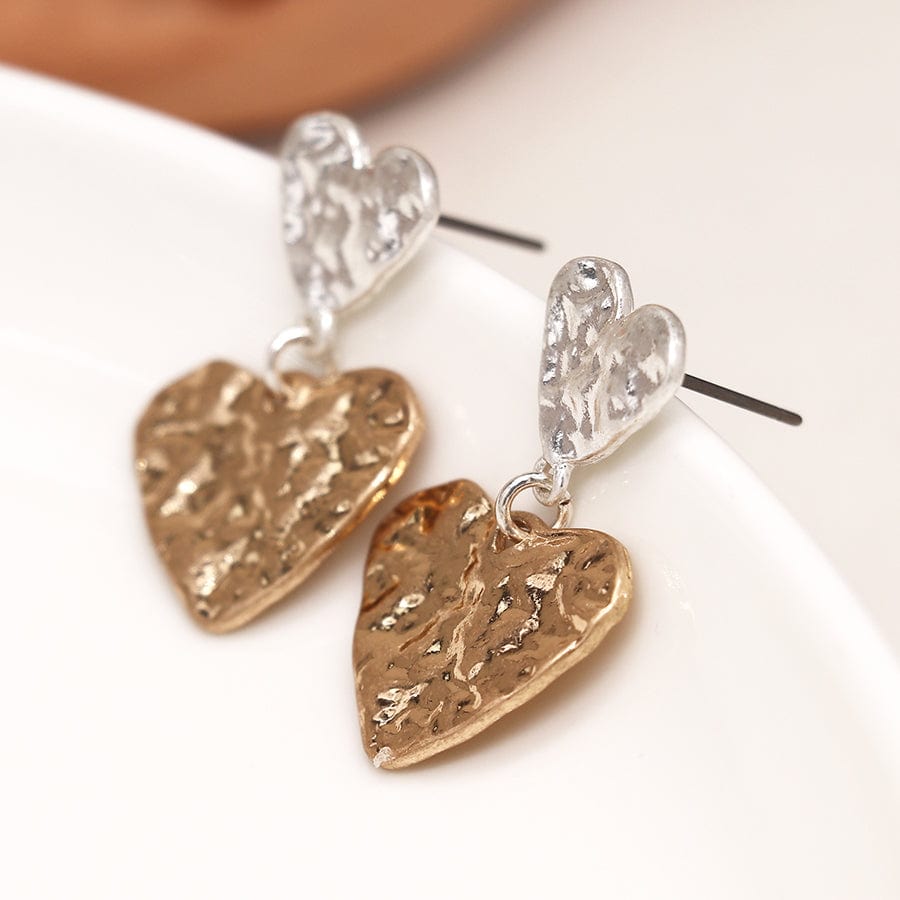 Double Beaten Heart Earrings By POM Gold Silver Gift 03756 POM