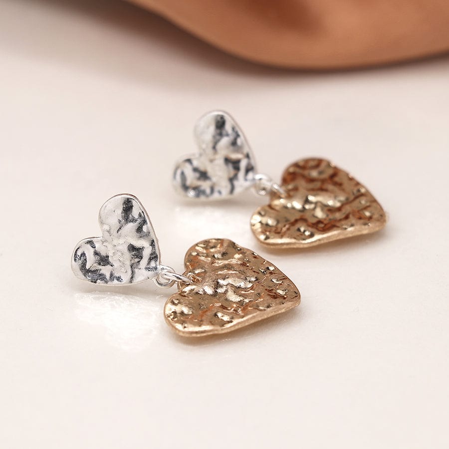 Double Beaten Heart Earrings By POM Gold Silver Gift 03756 POM