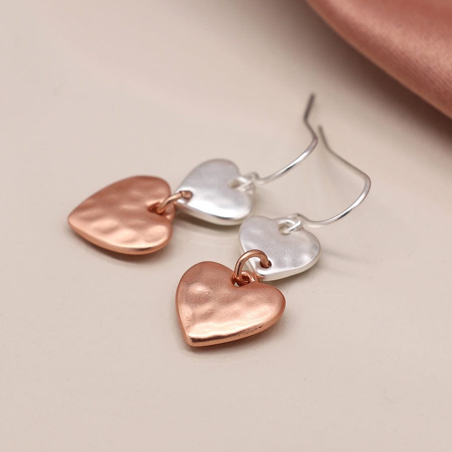 Double Drop Two Tone Heart Earrings By POM Rose Gold Silver Gift 02489 POM