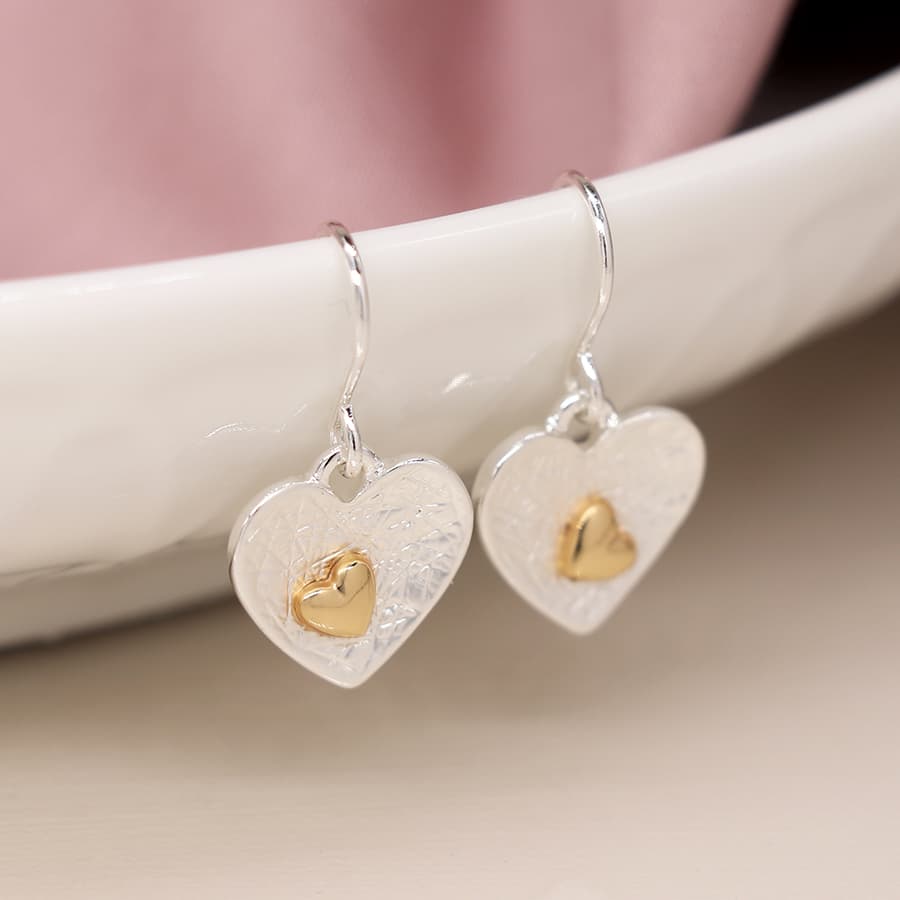 Double Heart Silver & Gold Plated Earrings By POM Gift 02701 POM