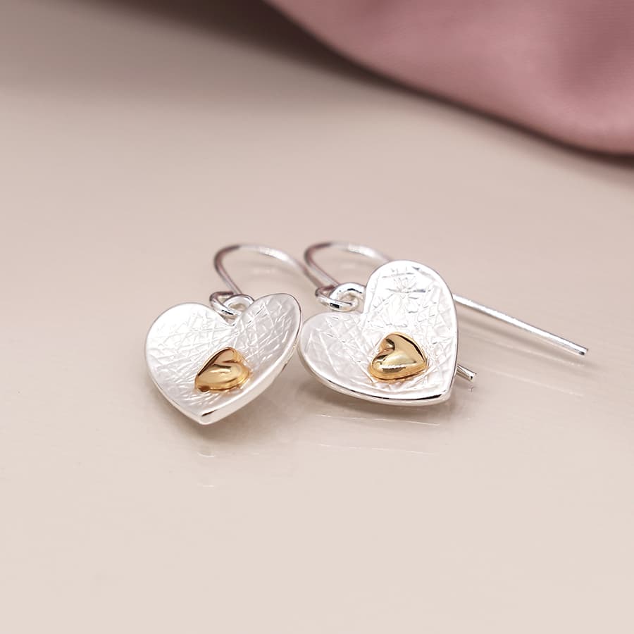 Double Heart Silver & Gold Plated Earrings By POM Gift 02701 POM