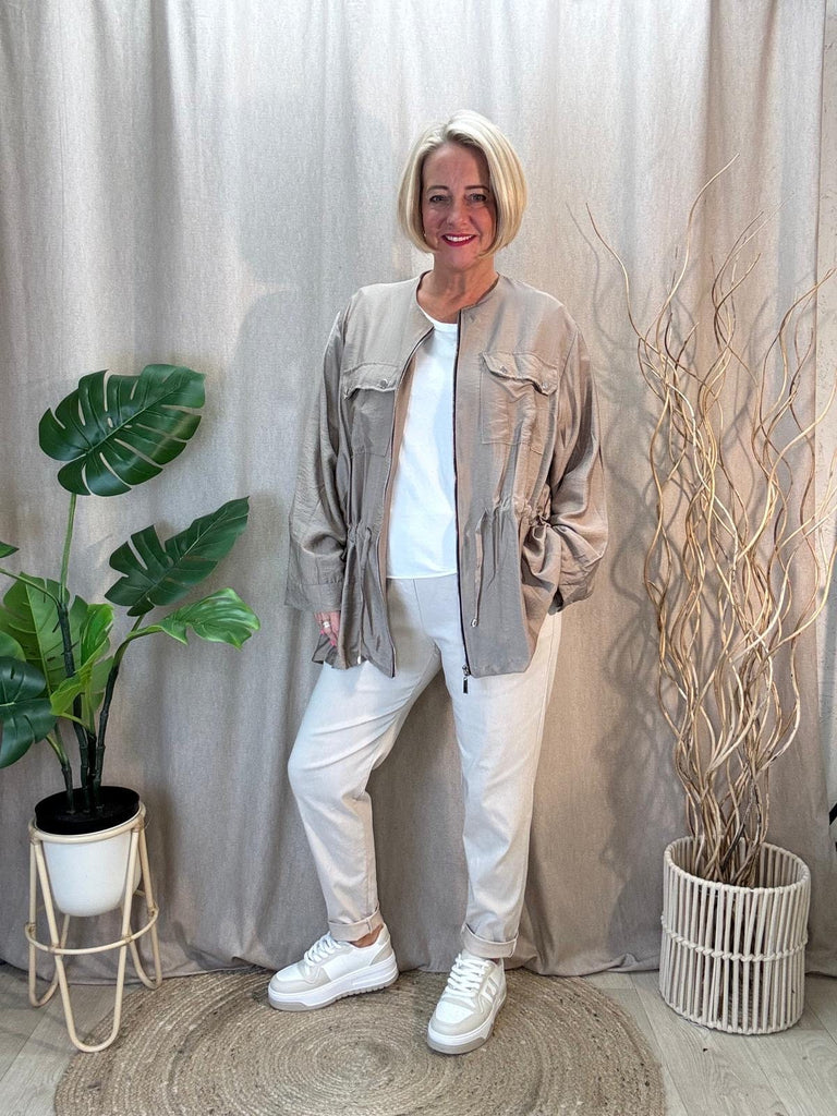 Drawstring Zipped Lightweight Jacket With Twin Pockets Be You Lifestyle Boutique One Size / Mocha