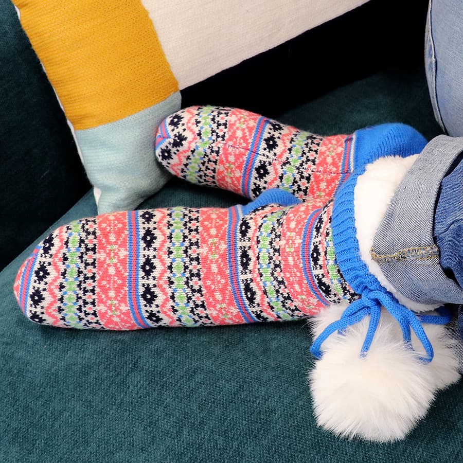 Fair Isle Sherpa Slipper Socks By POM Gift Be You Lifestyle Boutique