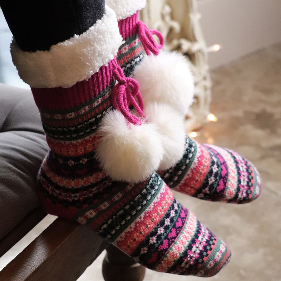 Fair Isle Sherpa Slipper Socks By POM Gift Be You Lifestyle Boutique