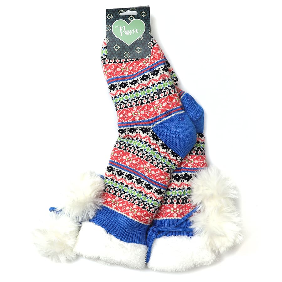Fair Isle Sherpa Slipper Socks By POM Gift Be You Lifestyle Boutique