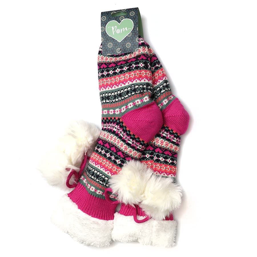 Fair Isle Sherpa Slipper Socks By POM Gift Be You Lifestyle Boutique