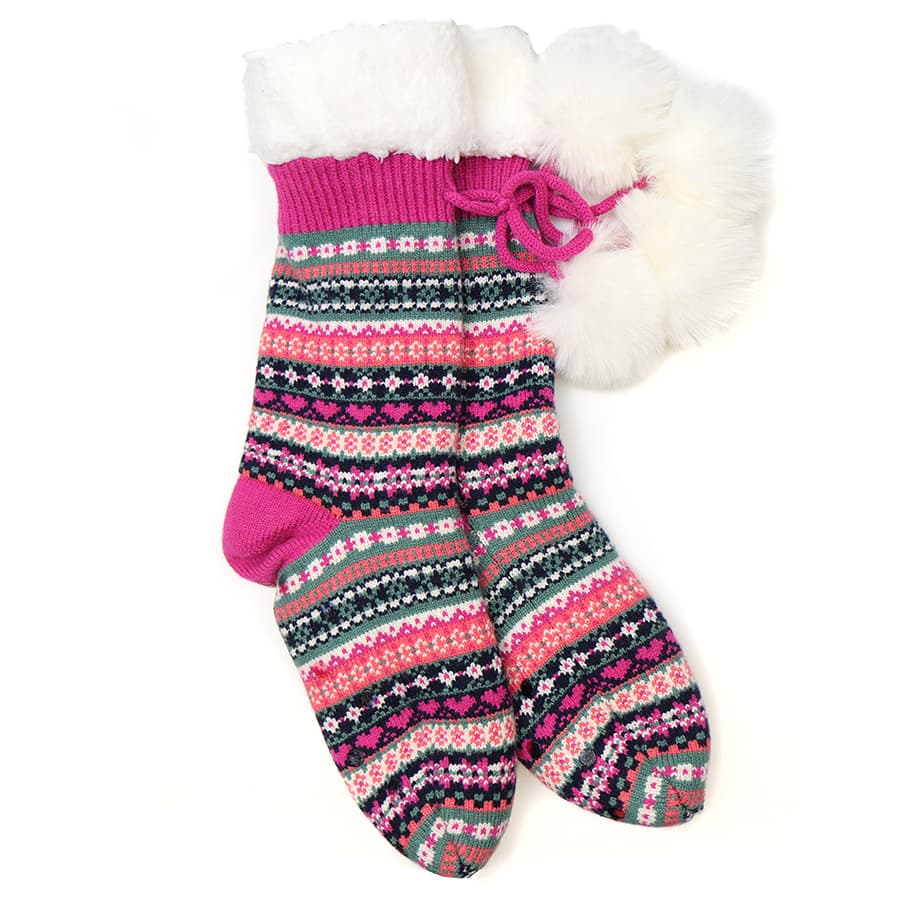Fair Isle Sherpa Slipper Socks By POM Gift Be You Lifestyle Boutique