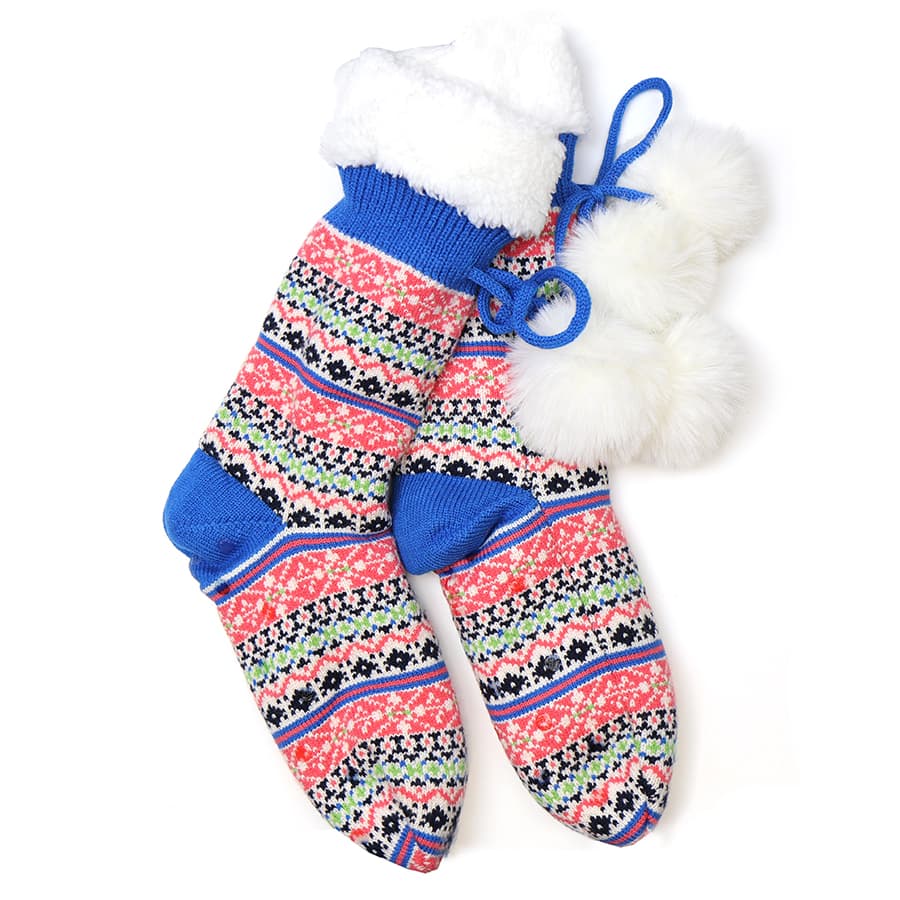 Fair Isle Sherpa Slipper Socks By POM Gift Be You Lifestyle Boutique One Size / Blue
