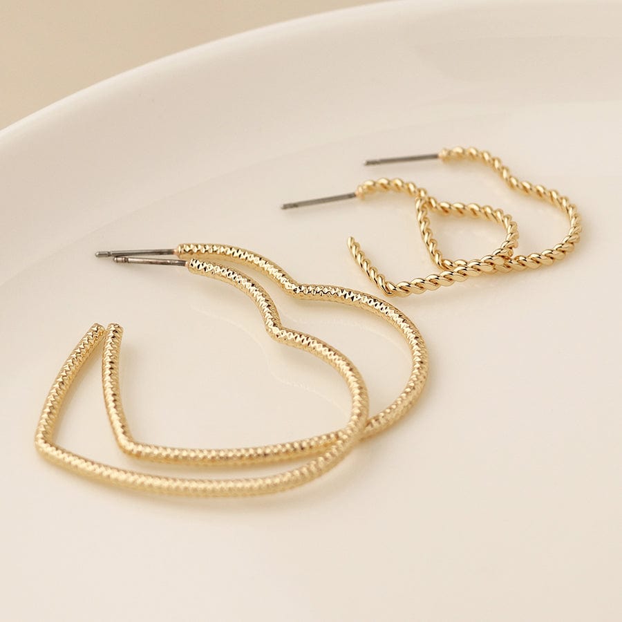 Faux Gold 2 Pairs Heart Hoop Earrings By Pom 04583 POM