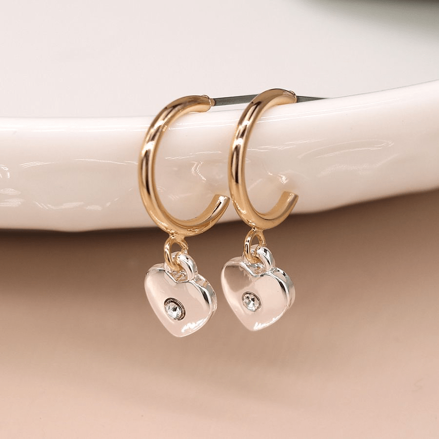FAUX GOLD EARRINGS WITH SP HEARTS SET WITH TINY CRYSTAL By POM Gift 03900 POM