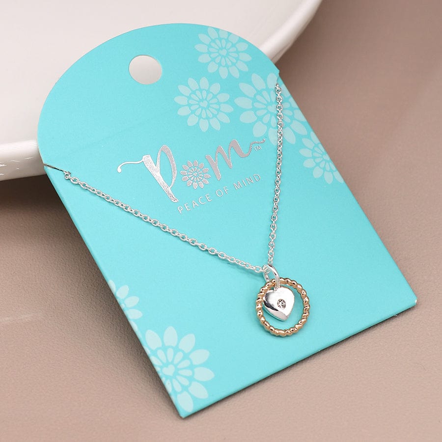 FAUX GOLD TWIST HOOP WITH CRYSTAL INSET HEART NECKLACE By POM Gift 03909 Be You Lifestyle Boutique