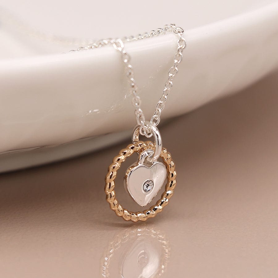 FAUX GOLD TWIST HOOP WITH CRYSTAL INSET HEART NECKLACE By POM Gift 03909 Be You Lifestyle Boutique