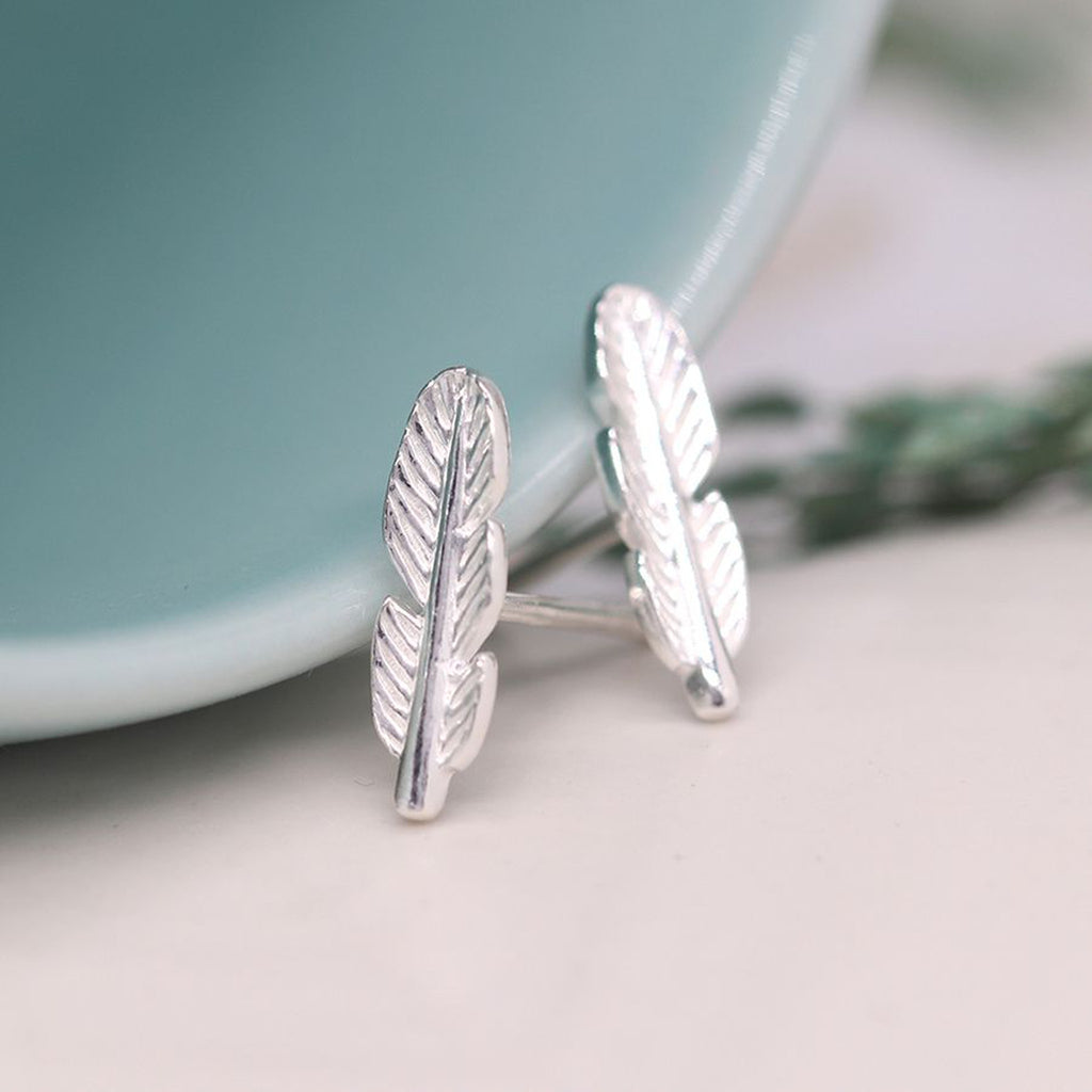 Feather Sterling Silver Stud Earrings By POM