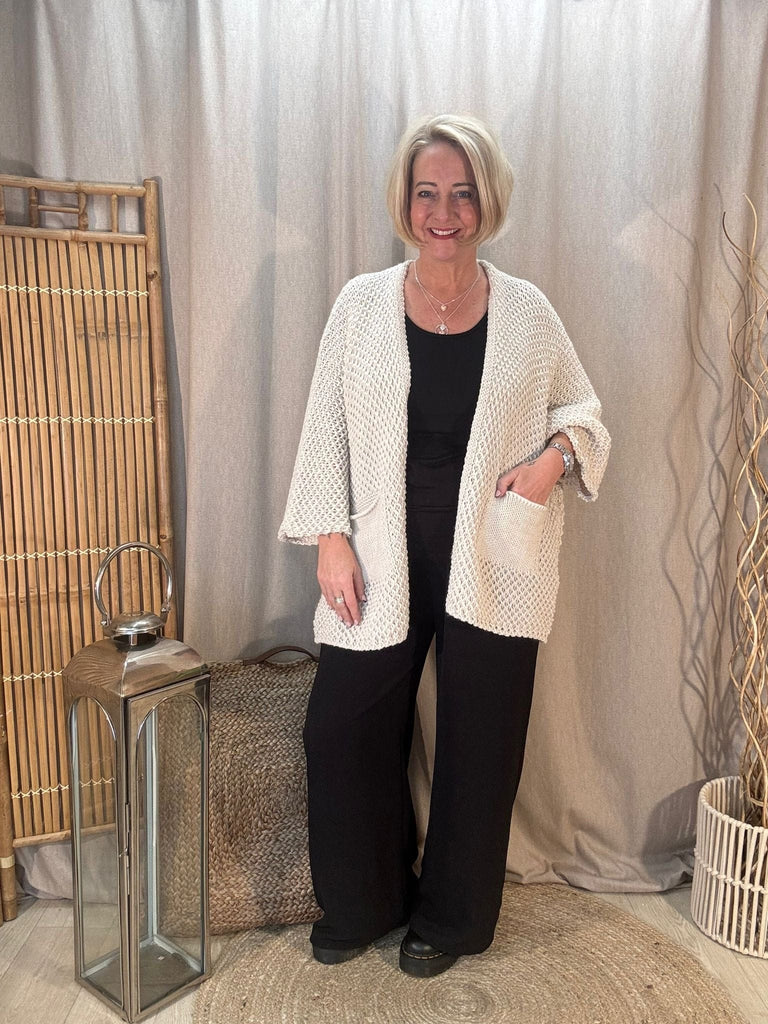 Fisherman Chunky Knit Pocket Cardigan Be You Lifestyle Boutique One Size / Stone