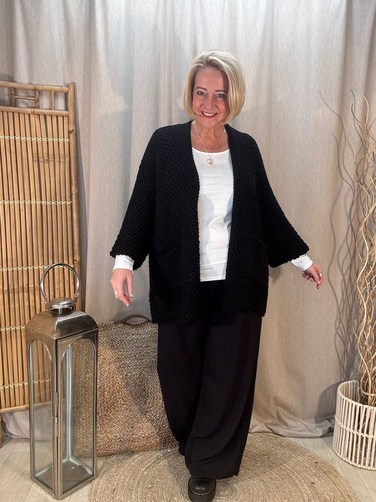 Fisherman Chunky Knit Pocket Cardigan Be You Lifestyle Boutique One Size / Black
