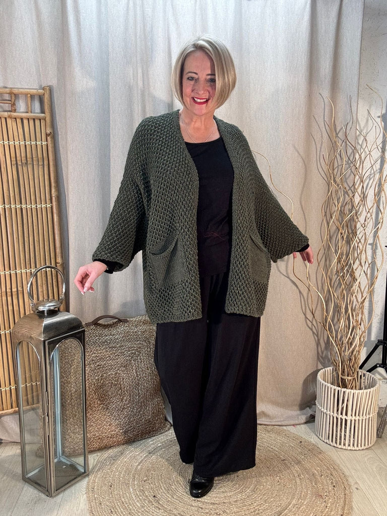 Fisherman Chunky Knit Pocket Cardigan Be You Lifestyle Boutique One Size / Khaki