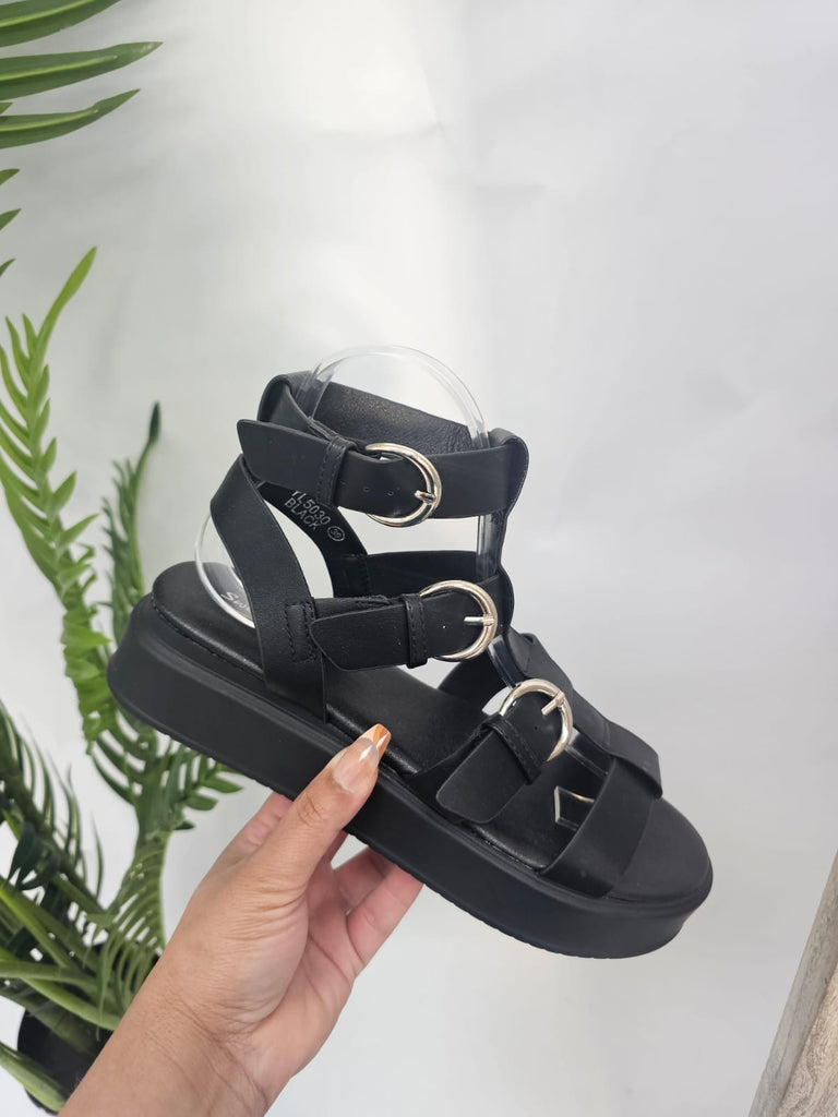 Flatform Gladiator Strappy Buckle Sandal Be You Lifestyle Boutique Black / 3
