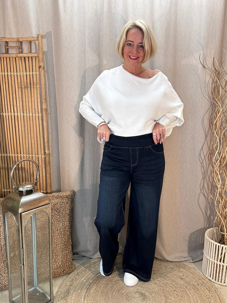 Flex Fit Wide Leg Elasticated Waistband Jeans Trousers Be You Lifestyle Boutique Small