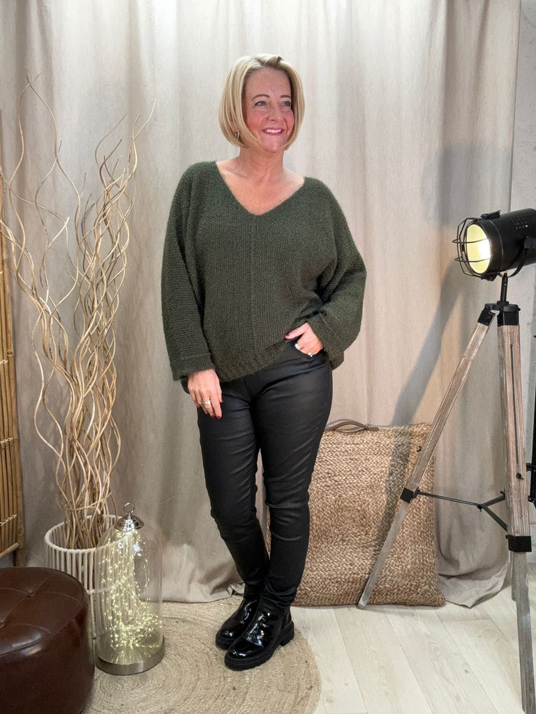 Fluffy Shimmer Knit V Neck Jumper Be You Lifestyle Boutique Onesize / Khaki