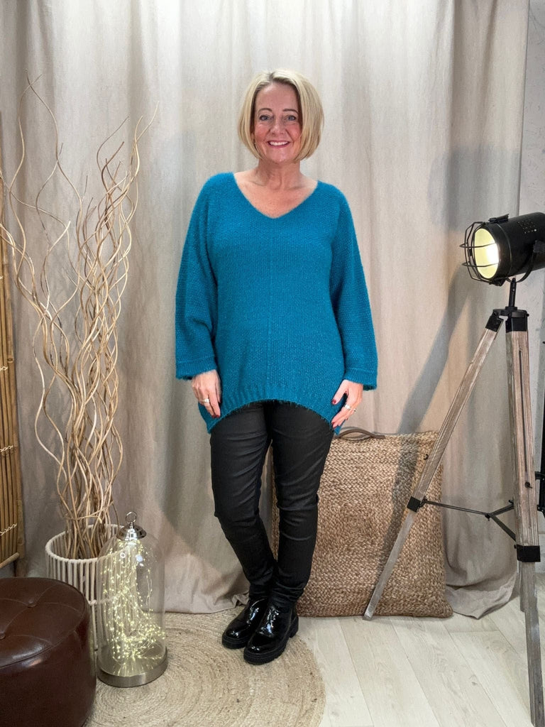 Fluffy Shimmer Knit V Neck Jumper Be You Lifestyle Boutique Onesize / Teal