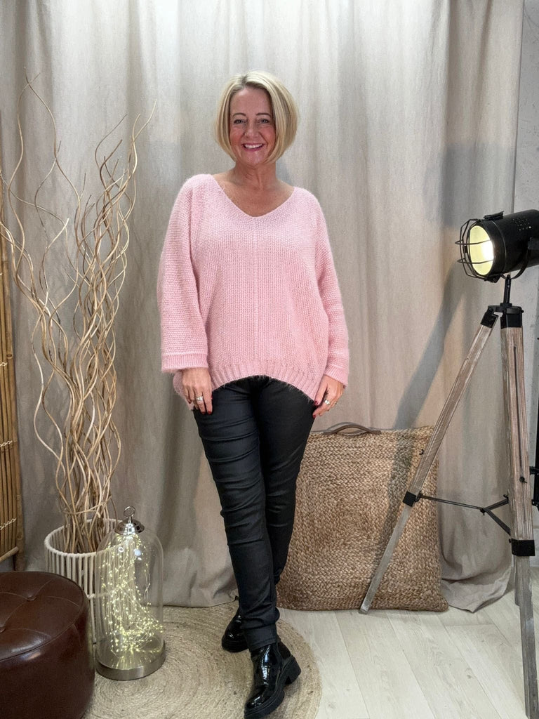 Fluffy Shimmer Knit V Neck Jumper Be You Lifestyle Boutique Onesize / Blush