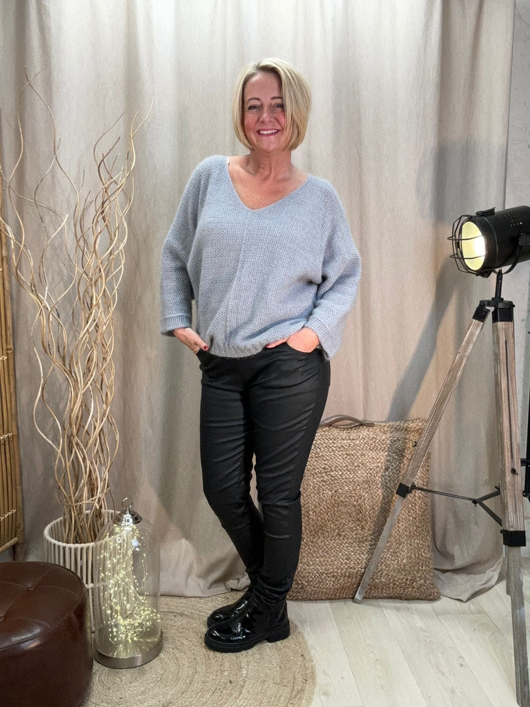 Fluffy Shimmer Knit V Neck Jumper Be You Lifestyle Boutique Onesize / Light Grey