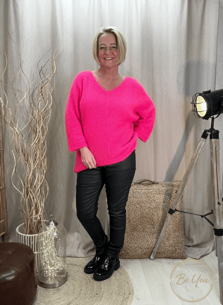 Fluffy Shimmer Knit V Neck Jumper Be You Lifestyle Boutique
