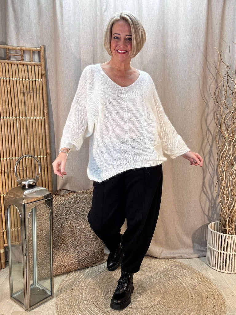 Fluffy Shimmer Knit V Neck Jumper Be You Lifestyle Boutique Onesize / White