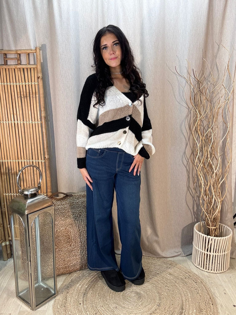 Fluffy Short Length Striped Cardigan Be You Lifestyle Boutique