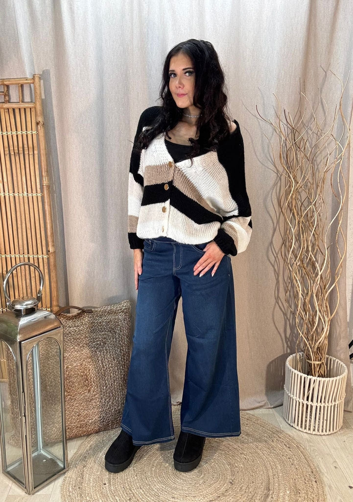 Fluffy Short Length Striped Cardigan Be You Lifestyle Boutique