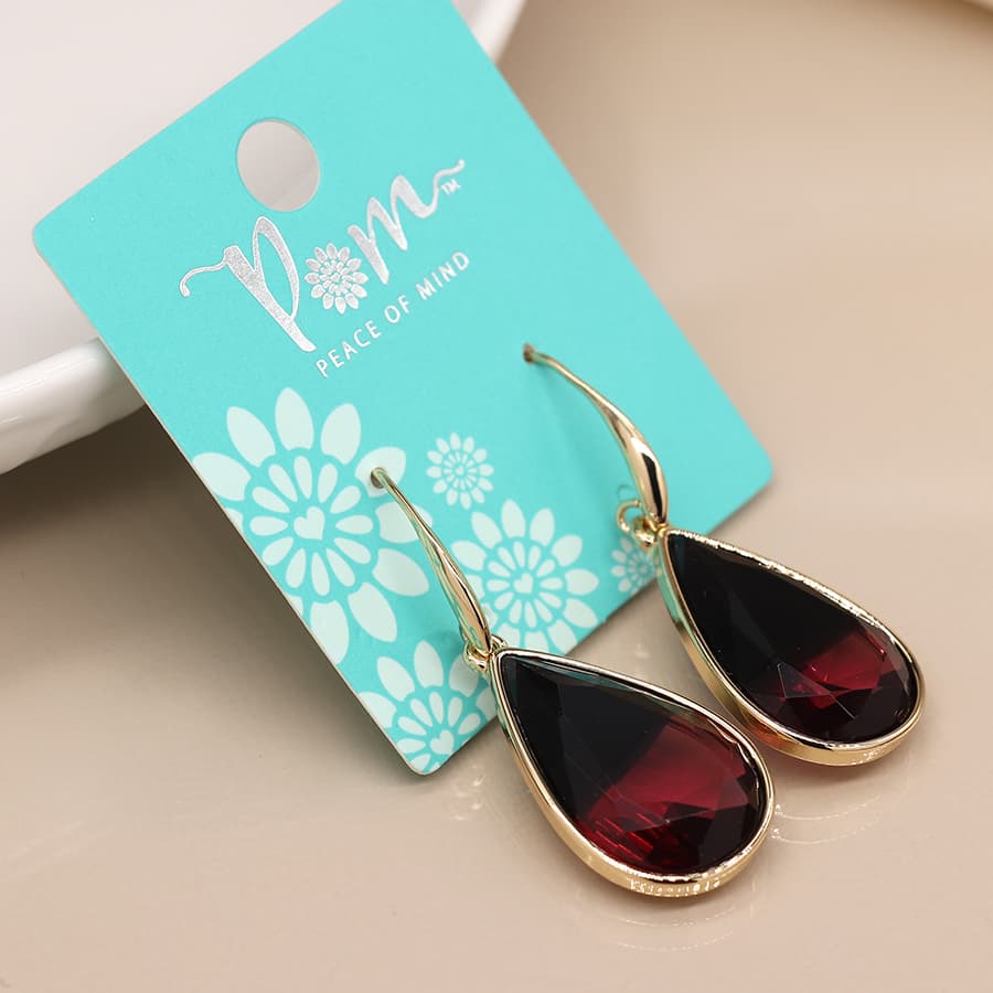 Garnet Teardrop Droplet Earrings By POM Gift 03837 POM