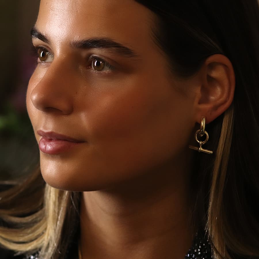 Gold Plated T Bar On Hoop Earrings By POM 04499 POM