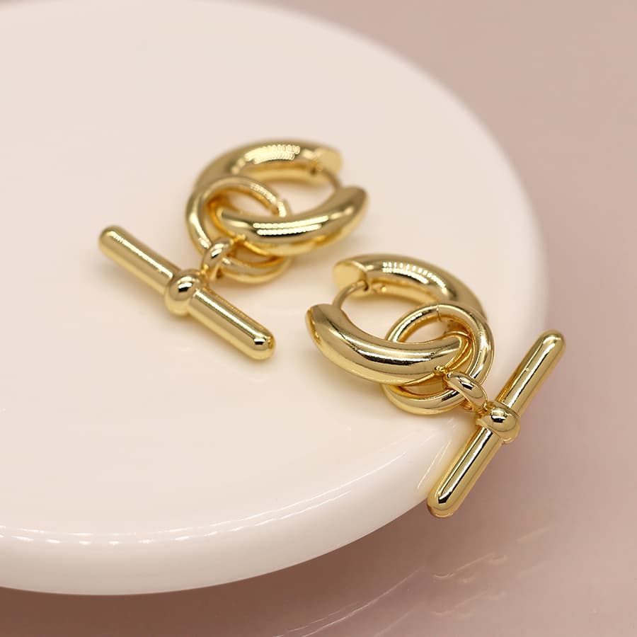 Gold Plated T Bar On Hoop Earrings By POM 04499 POM