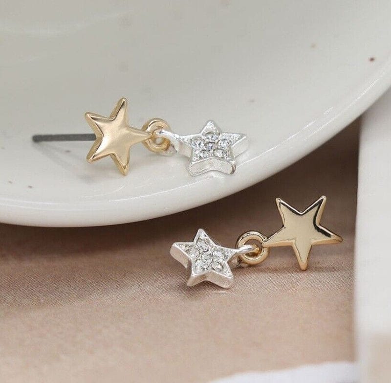 Gold & Silver Plated Double Star Earrings By POM Gift 03652 POM