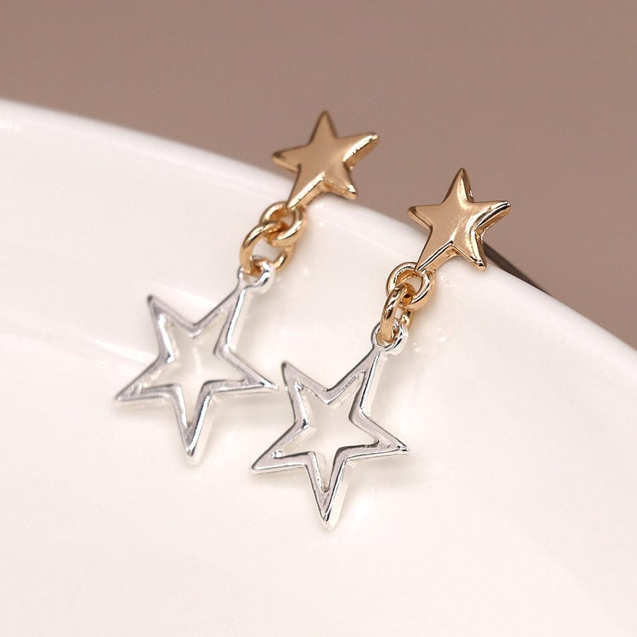 Gold & Silver Stars Drop Earrings By POM Gift 03896 POM
