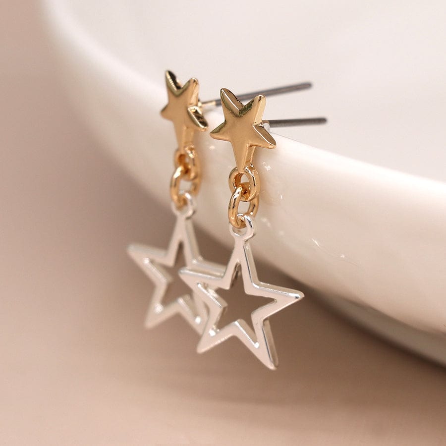 Gold & Silver Stars Drop Earrings By POM Gift 03896 POM
