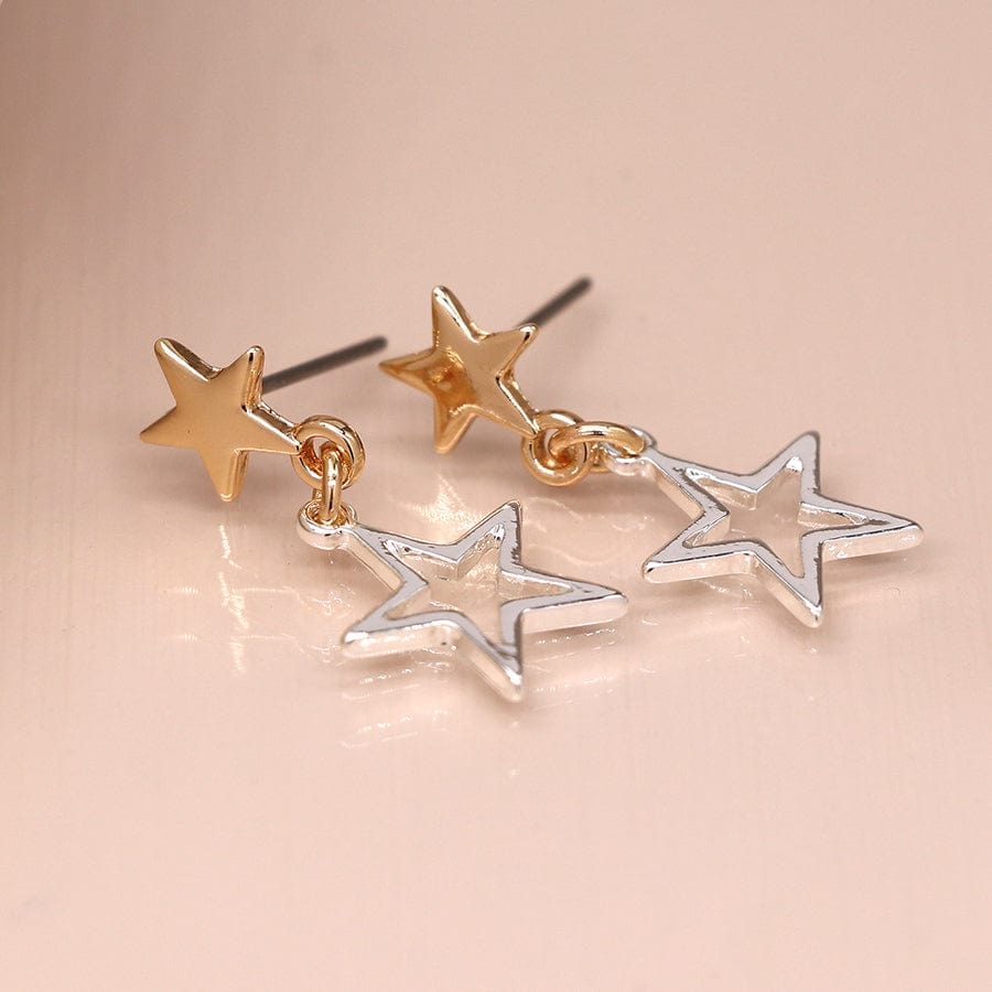 Gold & Silver Stars Drop Earrings By POM Gift 03896 POM