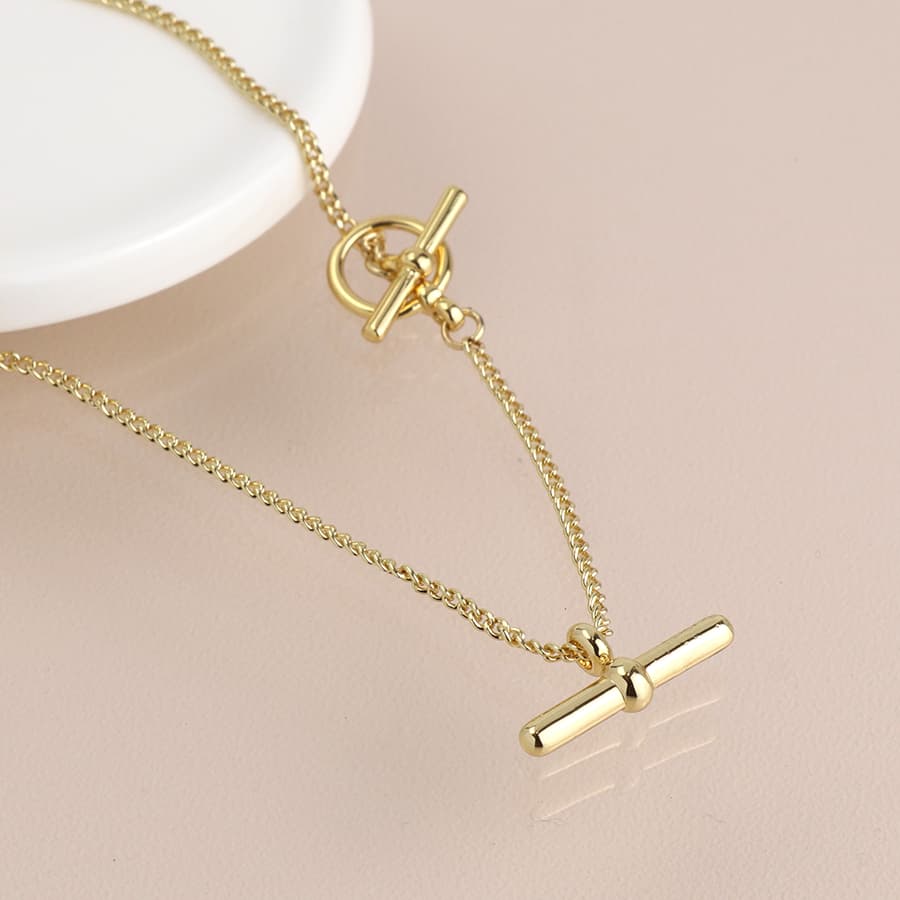 Gold T Bar Necklace By POM Gift 04502 Be You Lifestyle Boutique