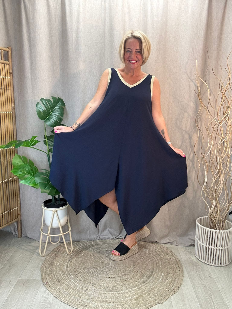 Gold Trim V Neck Hanky Hem Dress Be You Lifestyle Boutique