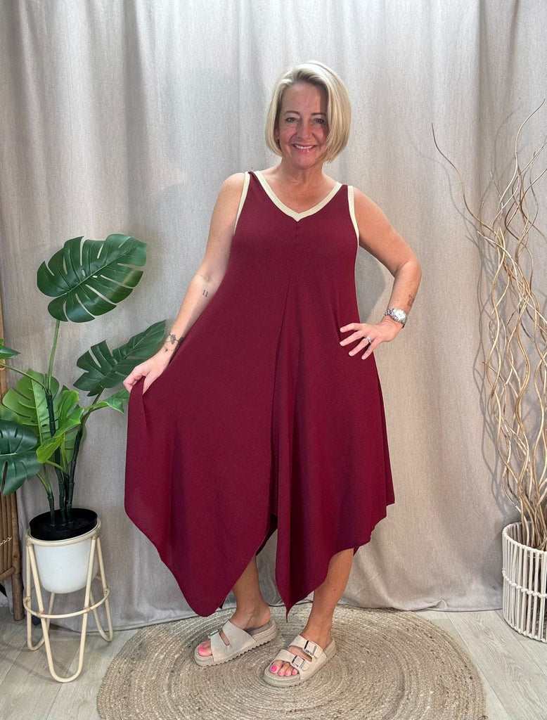Gold Trim V Neck Hanky Hem Dress Be You Lifestyle Boutique