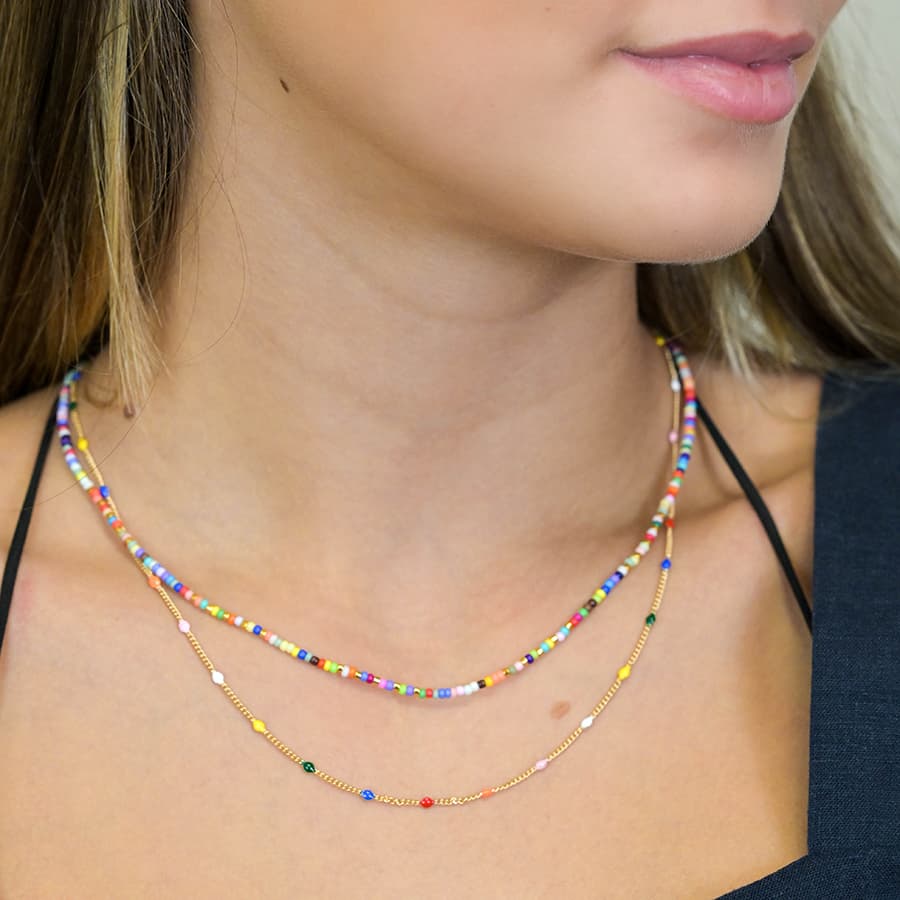 Golden & Multi Colour Enamel Station Necklace By POM Gift 04369 Be You Lifestyle Boutique