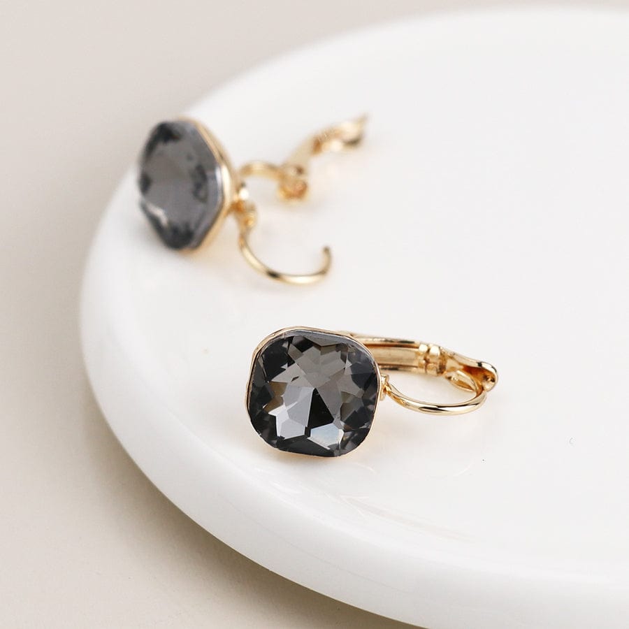 Golden & Smoky Square Crystal Drop Earrings by POM 04562 POM