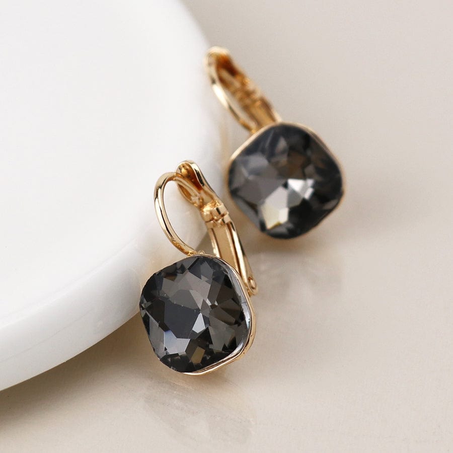 Golden & Smoky Square Crystal Drop Earrings by POM 04562 POM