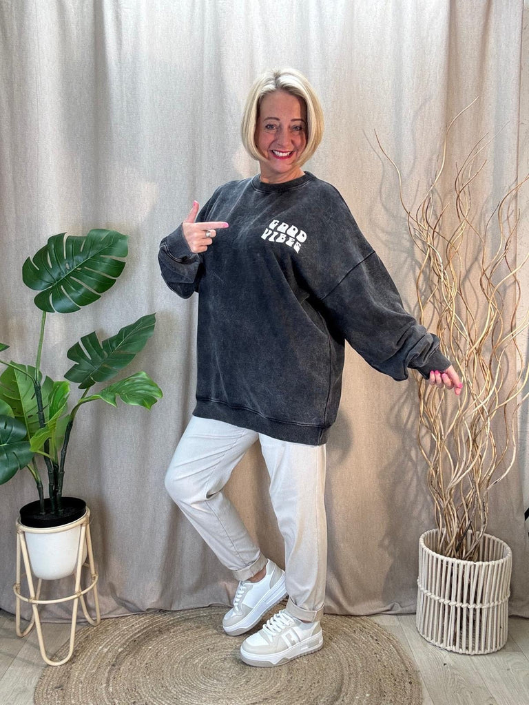 Good Vibes Acid Wash Sweat Jumper Be You Lifestyle Boutique One size