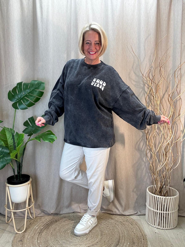 Good Vibes Acid Wash Sweat Jumper Be You Lifestyle Boutique One size