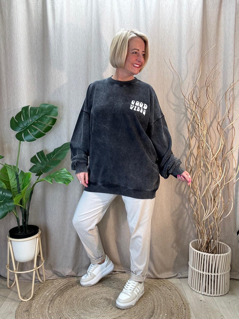 Good Vibes Acid Wash Sweat Jumper Be You Lifestyle Boutique One size