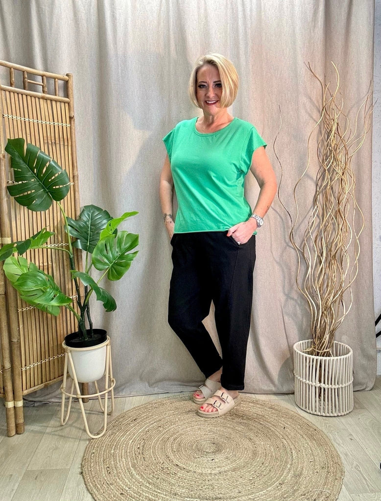Green Basic Raw Hem Short Sleeve Tee Be You Lifestyle Boutique One Size