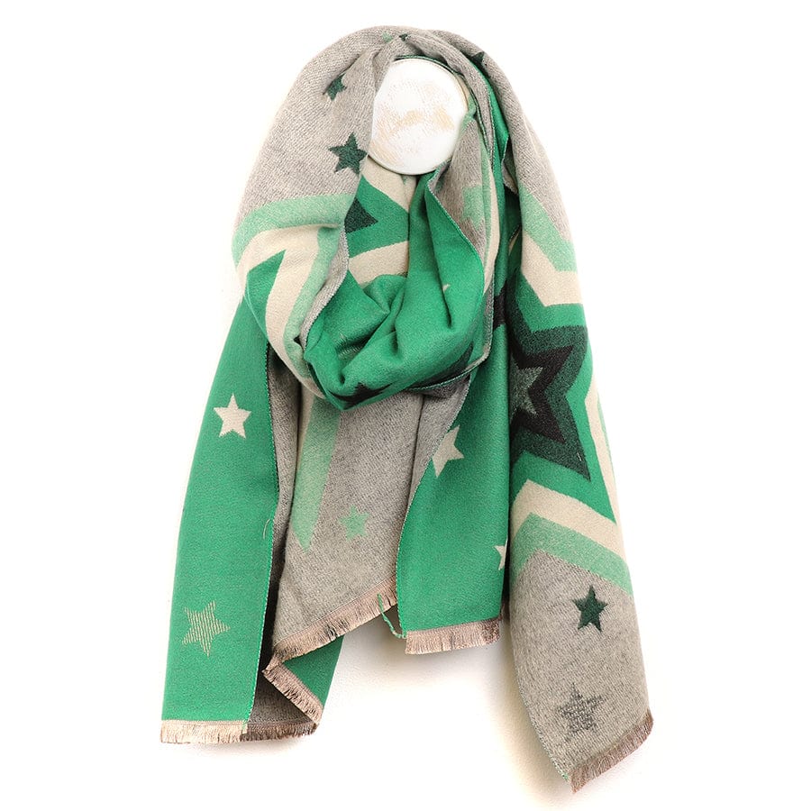 Green & Grey Bold Star Winter Scarf By POM Gift 52586 Be You Lifestyle Boutique