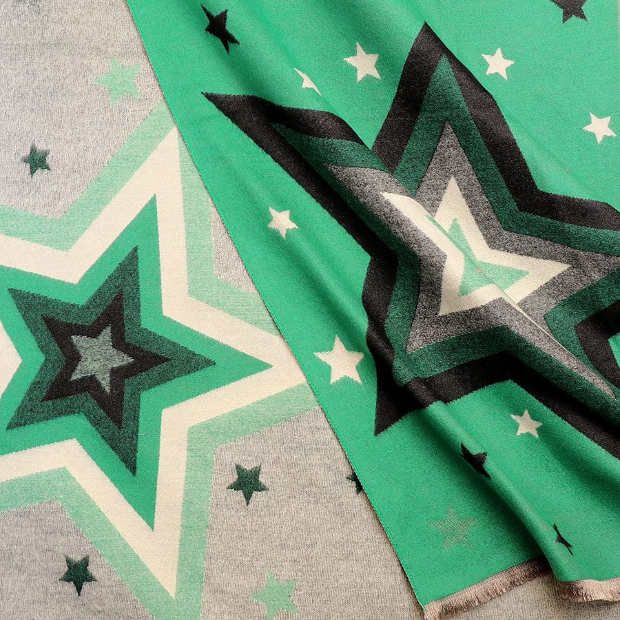 Green & Grey Bold Star Winter Scarf By POM Gift 52586 Be You Lifestyle Boutique