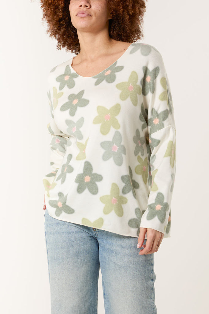 green daisy print jumper v neck